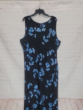 Sleeveless Black Maxi Dress with Blue Floral Print
